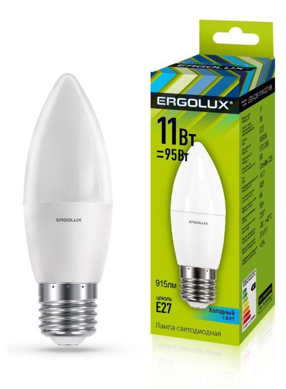  Лампа светодиодная LED-C35-11W-E27-4K Свеча 11Вт E27 4500К 172-265В Ergolux 13622 