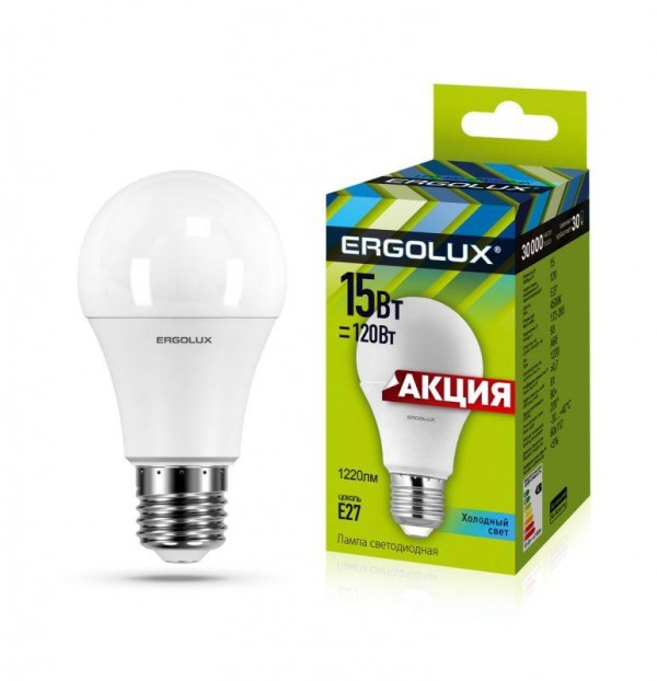  Лампа светодиодная LED-A60-15W-E27-4K "ПРОМО" ЛОН 15Вт Е27 4500К 220-240В Ergolux 13638 