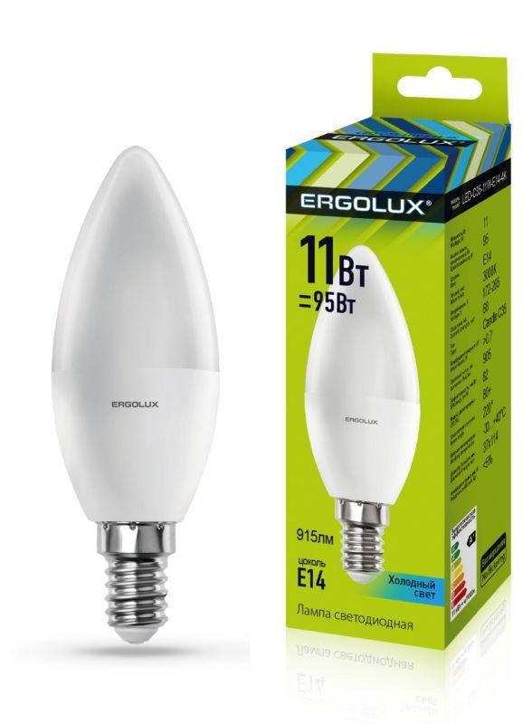  Лампа светодиодная LED-C35-11W-E14-4K Свеча 11Вт E14 4500К 172-265В Ergolux 13619 
