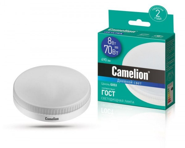  Лампа светодиодная LED8-GX53/865/GX53 8Вт 220В Camelion 13614 
