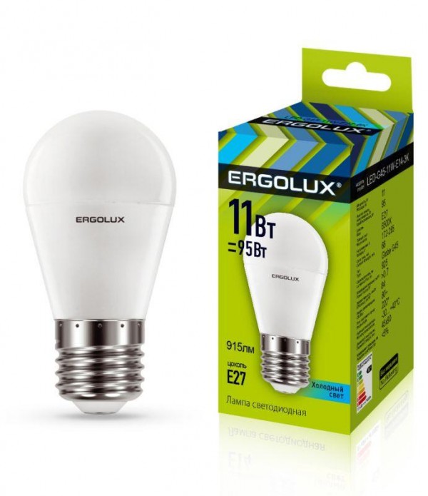  Лампа светодиодная LED-G45-11W-E27-4K Шар 11Вт E27 4500К 172-265В Ergolux 13631 
