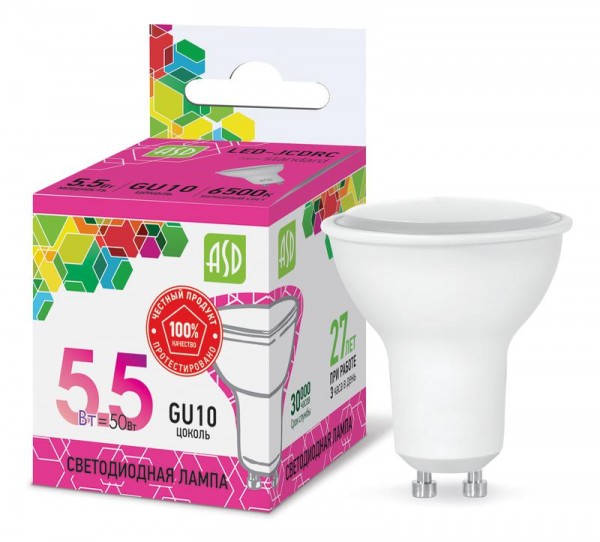  Лампа светодиодная LED-JCDRC-standard 5.5Вт 230В GU10 6500К 495Лм ASD 4690612019161 