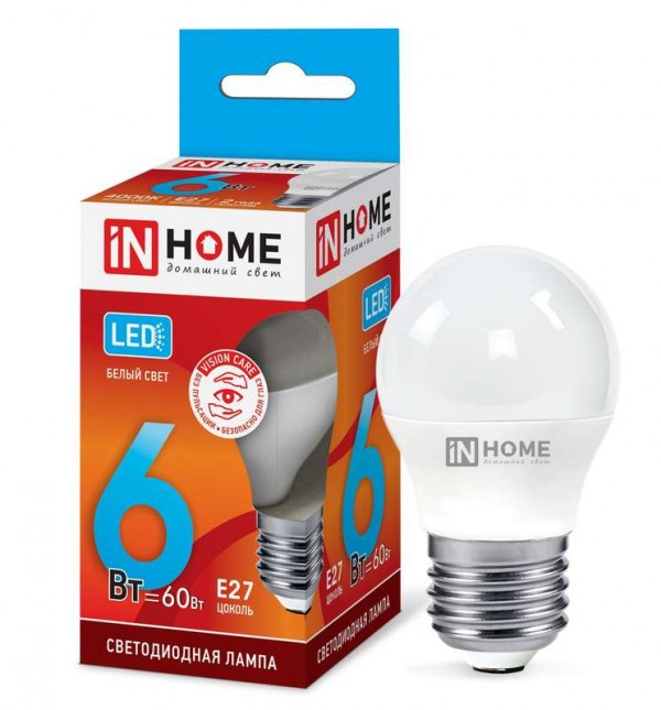 Лампа светодиодная LED-ШАР-VC 6Вт 230В E27 4000К 540лм IN HOME 4690612020532 