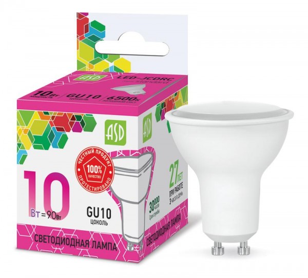  Лампа светодиодная LED-JCDRC-standard 10Вт 230В GU10 6500К 900Лм ASD 4690612019185 