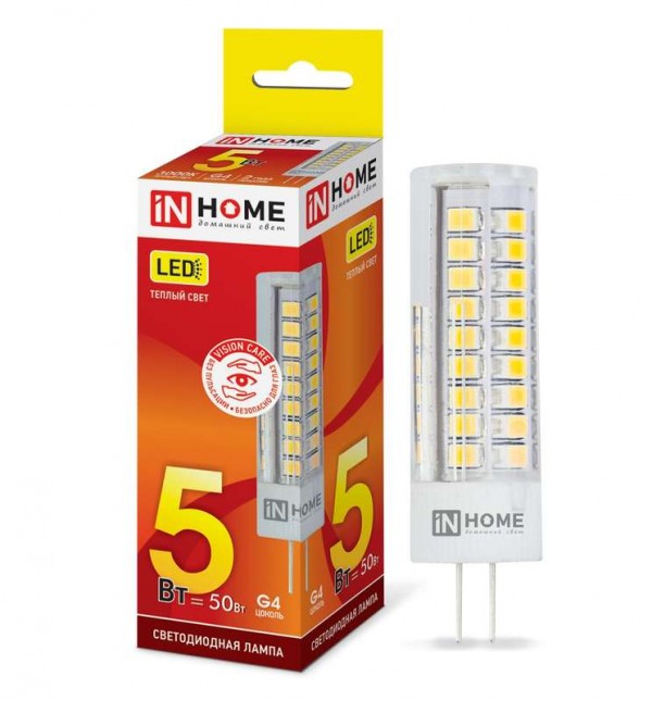  Лампа светодиодная LED-JC-VC 5Вт 12В G4 3000К 450Лм IN HOME 4690612019840 