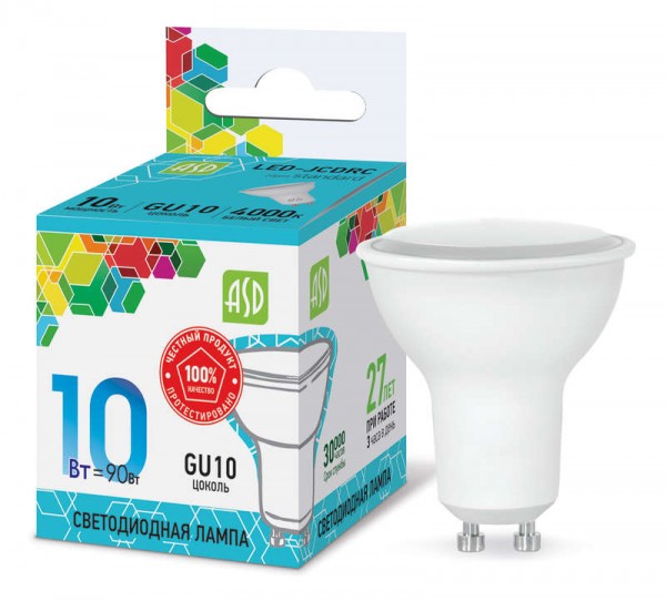  Лампа светодиодная LED-JCDRC-standard 10Вт 230В GU10 4000К 900Лм ASD 4690612015903 