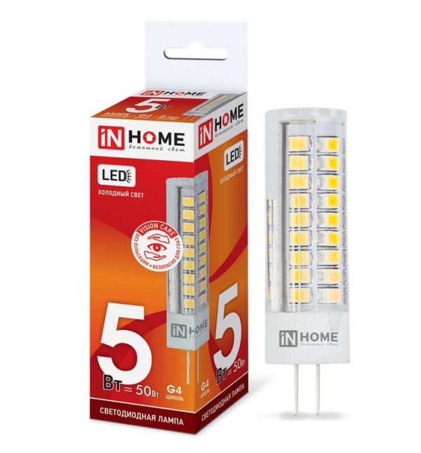  Лампа светодиодная LED-JC-VC 5Вт 12В G4 6500К 450Лм IN HOME 4690612019833 
