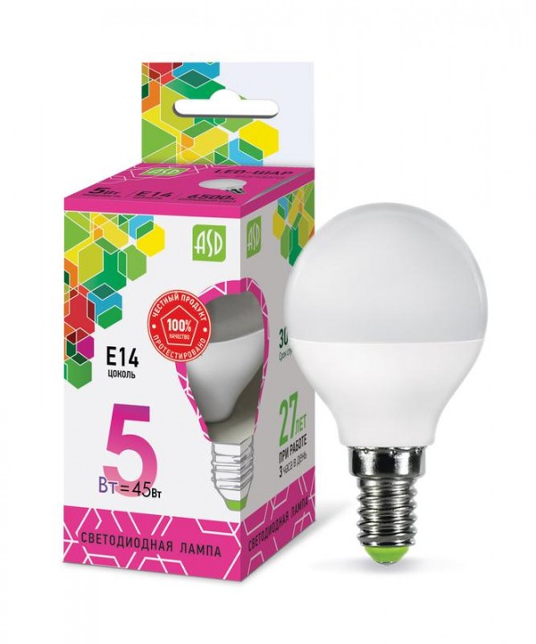  Лампа светодиодная LED-ШАР-standard 5Вт 230В E14 6500К 450лм ASD 4690612024554 