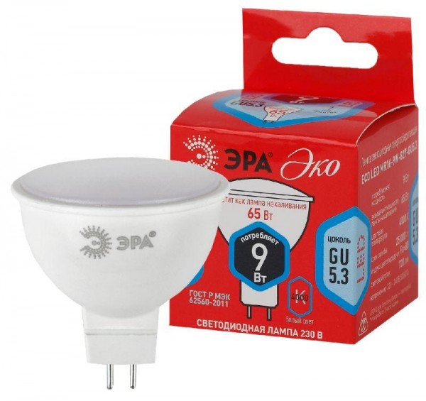  Лампа светодиодная ECO LED MR16-9W-840-GU5.3 ЭРА Б0032973 