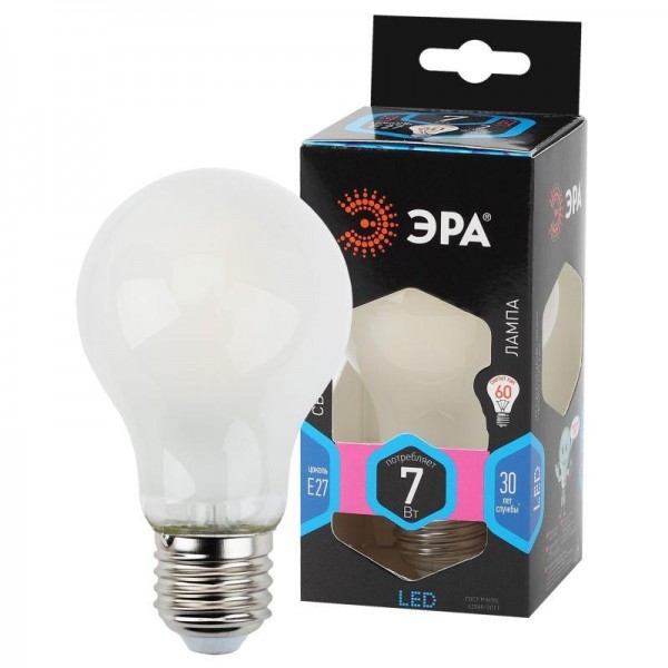  Лампа светодиодная F-LED A60-7W-840-E27 frost ЭРА Б0035032 