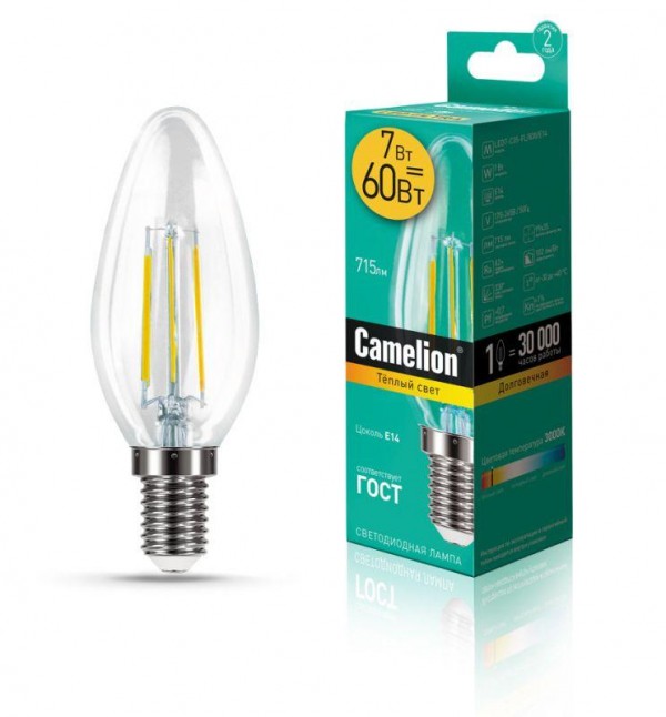  Лампа светодиодная LED7-C35-FL/830/E14 7Вт 220В Camelion 13452 