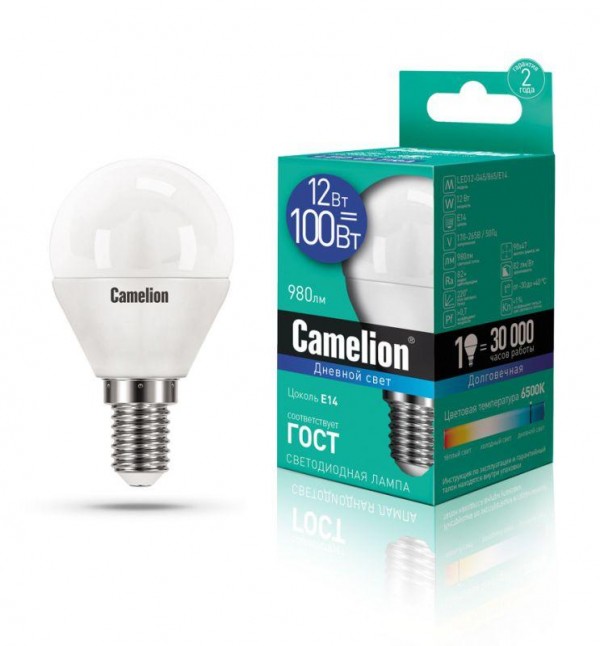  Лампа светодиодная LED12-G45/865/E14 12Вт 220В Camelion 13697 
