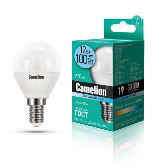  Лампа светодиодная LED12-G45/845/E14 12Вт 220В Camelion 13695 
