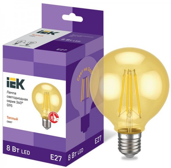  Лампа светодиодная 360° G95 8Вт шар 2700К E27 230В золото IEK LLF-G95-8-230-30-E27-CLG 