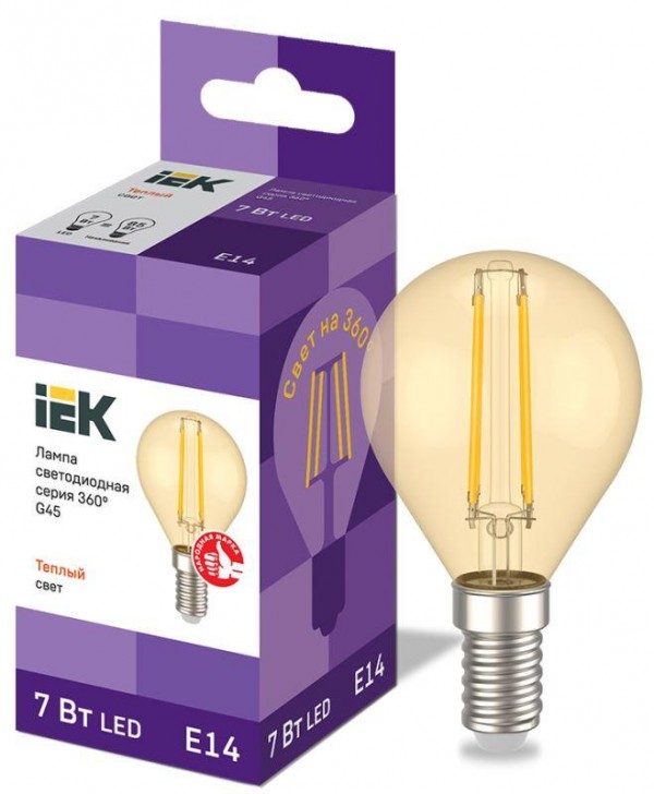  Лампа светодиодная 360° G45 7Вт шар 2700К E14 230В золото IEK LLF-G45-7-230-30-E14-CLG 