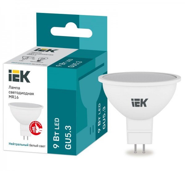 Лампа светодиодная MR16 софит 9Вт 230В 4000К GU5.3 IEK LLE-MR16-9-230-40-GU5 
