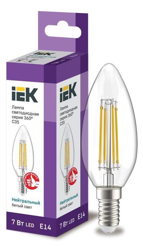  Лампа светодиодная 360° C35 7Вт свеча 4000К E14 230В прозр. IEK LLF-C35-7-230-40-E14-CL 