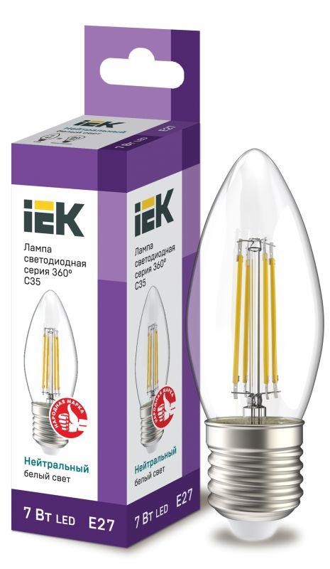  Лампа светодиодная 360° C35 7Вт свеча 4000К E27 230В прозр. IEK LLF-C35-7-230-40-E27-CL 