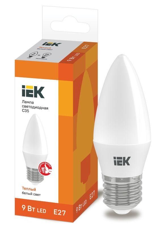  Лампа светодиодная ECO C35 9Вт свеча 3000К E27 230В IEK LLE-C35-9-230-30-E27 