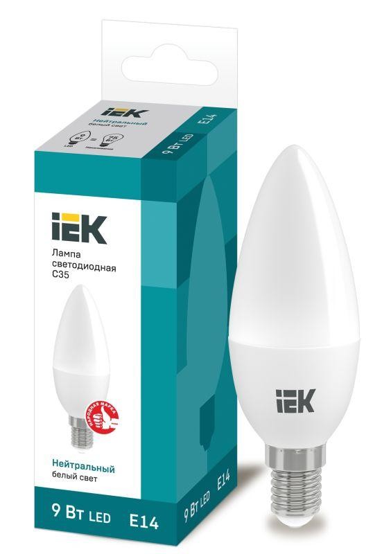  Лампа светодиодная ECO C35 9Вт свеча 4000К E14 230В IEK LLE-C35-9-230-40-E14 