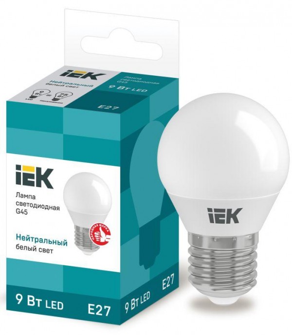  Лампа светодиодная ECO G45 9Вт шар 4000К E27 230В IEK LLE-G45-9-230-40-E27 