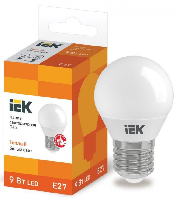  Лампа светодиодная ECO G45 9Вт шар 3000К E27 230В IEK LLE-G45-9-230-30-E27 