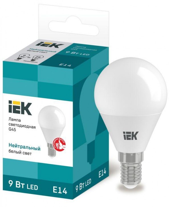  Лампа светодиодная ECO G45 9Вт шар 4000К E14 230В IEK LLE-G45-9-230-40-E14 