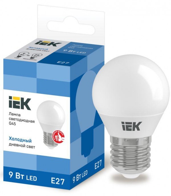  Лампа светодиодная ECO G45 9Вт шар 6500К E27 230В IEK LLE-G45-9-230-65-E27 
