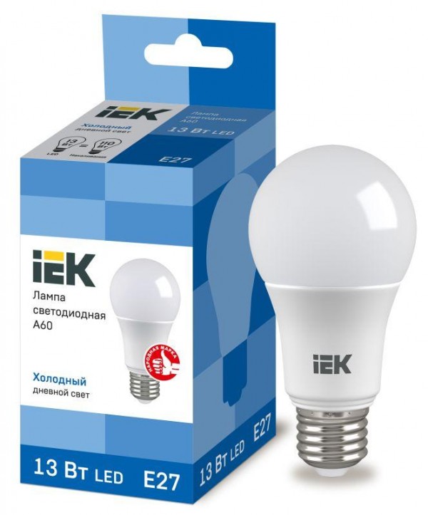  Лампа светодиодная ECO A60 13Вт грушевидная 230В 6500К E27 IEK LLE-A60-13-230-65-E27 