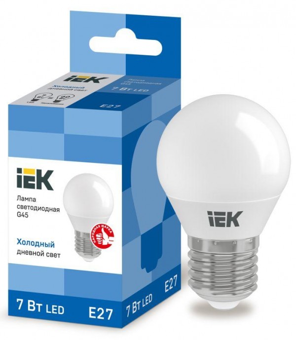  Лампа светодиодная ECO G45 7Вт шар 6500К E27 230В IEK LLE-G45-7-230-65-E27 
