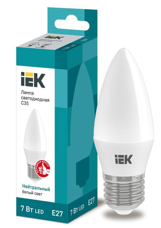  Лампа светодиодная ECO C35 7Вт свеча 4000К E27 230В IEK LLE-C35-7-230-40-E27 