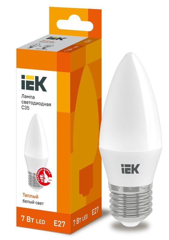  Лампа светодиодная ECO C35 7Вт свеча 3000К E27 230В IEK LLE-C35-7-230-30-E27 