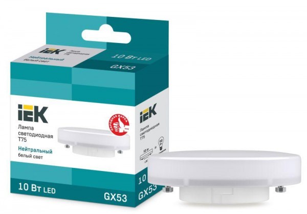 Лампа светодиодная ECO T75 таблетка 10Вт 230В 4000К GX53 IEK LLE-T80-10-230-40-GX53 
