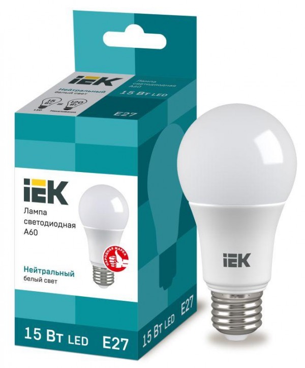  Лампа светодиодная ECO A60 15Вт грушевидная 230В 4000К E27 IEK LLE-A60-15-230-40-E27 