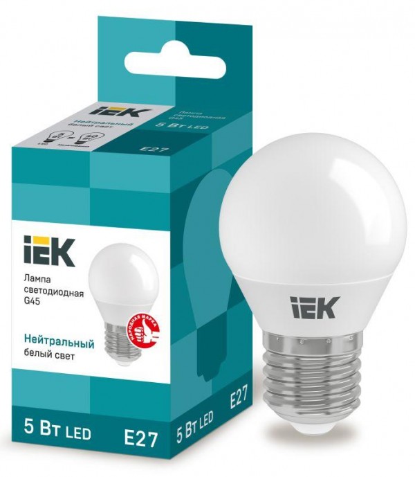  Лампа светодиодная ECO G45 5Вт шар 4000К бел. E27 450лм 230-240В IEK LLE-G45-5-230-40-E27 