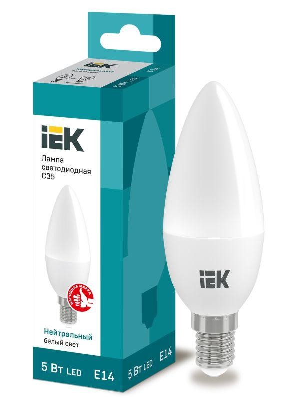  Лампа светодиодная ECO C35 5Вт свеча 4000К бел. E14 450лм 230-240В IEK LLE-C35-5-230-40-E14 