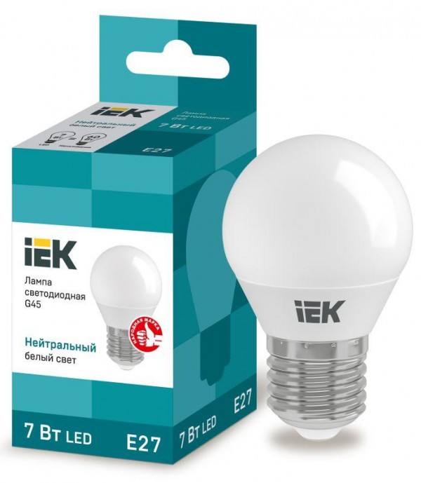  Лампа светодиодная ECO G45 7Вт шар 4000К бел. E27 630лм 230-240В IEK LLE-G45-7-230-40-E27 