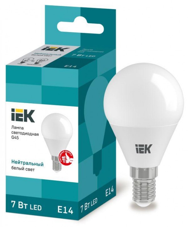  Лампа светодиодная ECO G45 7Вт шар 4000К бел. E14 630лм 230-240В IEK LLE-G45-7-230-40-E14 