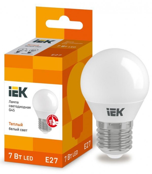  Лампа светодиодная ECO G45 7Вт шар 3000К тепл. бел. E27 630лм 230-240В IEK LLE-G45-7-230-30-E27 