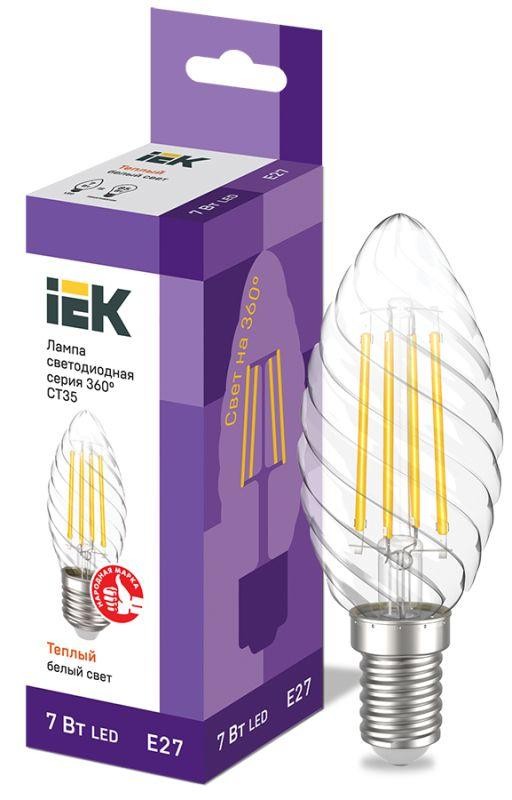  Лампа светодиодная 360° CT35 7Вт свеча витая 3000К E27 230В IEK LLF-CT35-7-230-30-E27-CL 