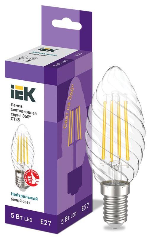  Лампа светодиодная 360° CT35 5Вт свеча витая 4000К E27 230В IEK LLF-CT35-5-230-40-E27-CL 
