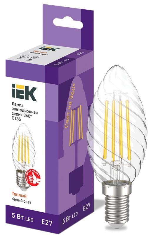  Лампа светодиодная 360° CT35 5Вт свеча витая 3000К E27 230В IEK LLF-CT35-5-230-30-E27-CL 