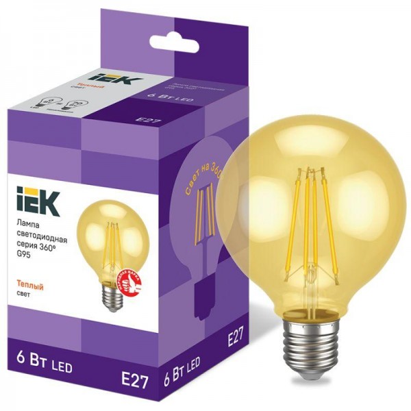  Лампа светодиодная 360° G95 6Вт шар 2700К E27 230В золото IEK LLF-G95-6-230-30-E27-CLG 