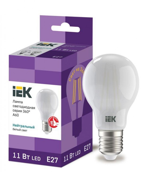  Лампа светодиодная 360° A60 11Вт шар 4000К E27 230В мат. IEK LLF-A60-11-230-40-E27-FR 
