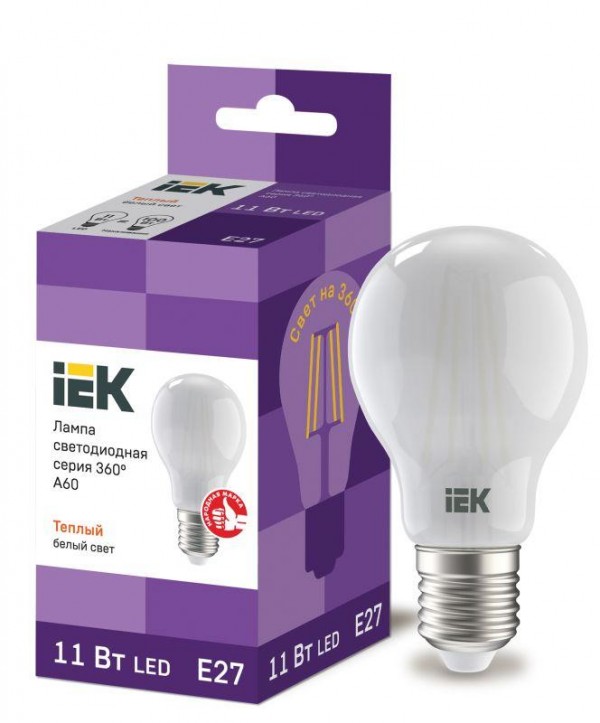  Лампа светодиодная 360° A60 11Вт шар 3000К E27 230В мат. IEK LLF-A60-11-230-30-E27-FR 