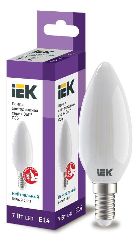  Лампа светодиодная 360° C35 7Вт свеча 4000К E14 230В мат. IEK LLF-C35-7-230-40-E14-FR 