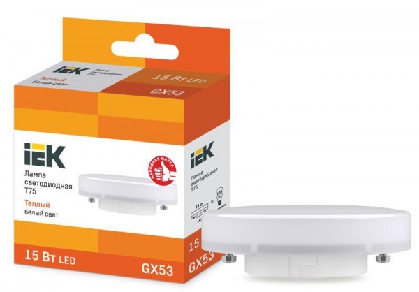  Лампа светодиодная ECO T75 таблетка 15Вт 230В 3000К GX53 IEK LLE-T80-15-230-30-GX53 