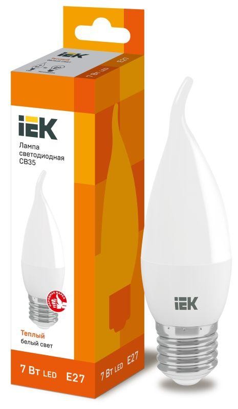  Лампа светодиодная ECO CB35 7Вт свеча на ветру 3000К E27 230В IEK LLE-CB35-7-230-30-E27 