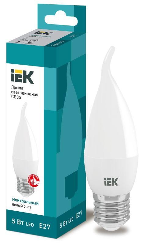  Лампа светодиодная ECO CB35 5Вт свеча на ветру 4000К E27 230В IEK LLE-CB35-5-230-40-E27 