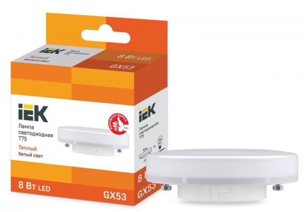  Лампа светодиодная ECO T75 таблетка 8Вт 230В 3000К GX53 IEK LLE-T80-8-230-30-GX53 
